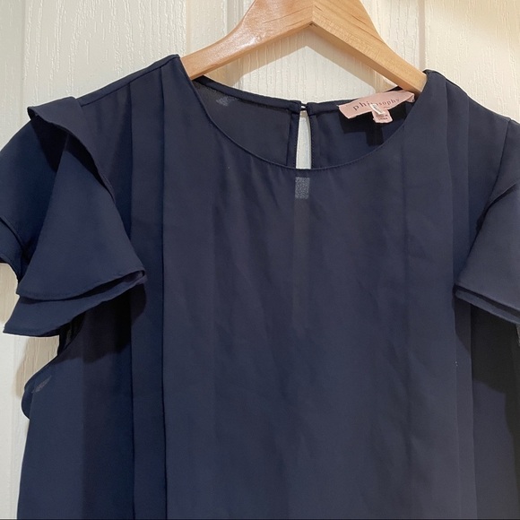 PHILOSOPHY Flutter Short Sleeve Blouse Top Navy Blue size medium Summer like new - Picture 3 of 5
